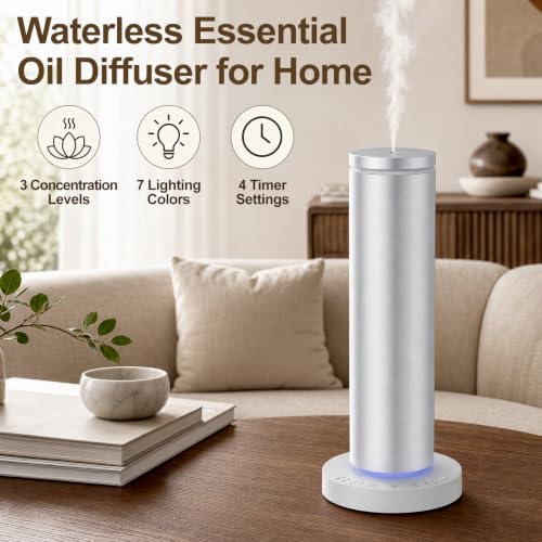 COFUN Waterless Essential Oil Diffuser, Wireless, Aluminum Housing, Silver