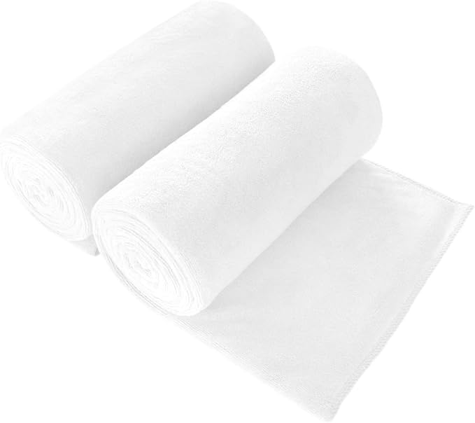 Microfiber Bath Towels Set of 2, 30" x 60", Large Bathroom Towel Oversized, Soft, Super Absorbent Fast Drying for Shower Sauna Swimming Hair Wrap, Beach, Sport, Fitness, Yoga (White)