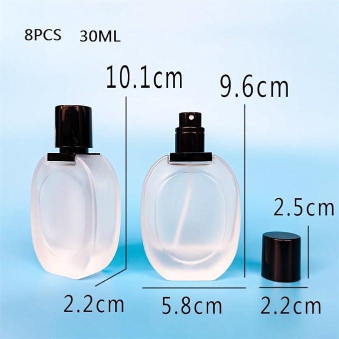 Empty Perfume Bottle Refillable 8PCS 30ml Glass FrostedClear Travel Spray Atomizer Bottle Container Perfume Fine Mist Spray Bottle Pump Bottle Dispenser for Essential Oil Liquid (Frosted 30ml)