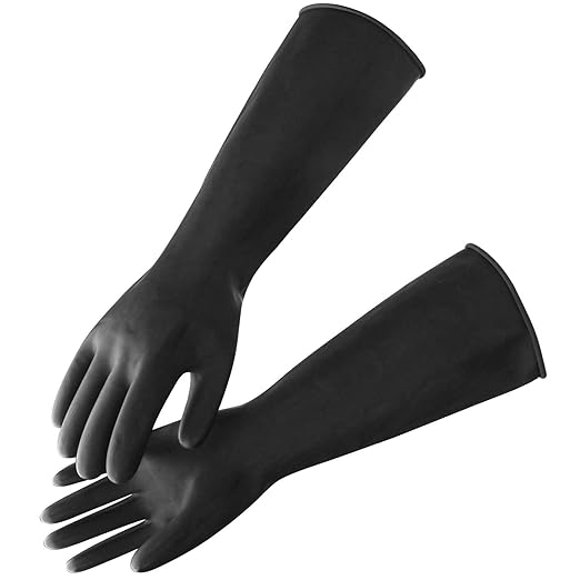 Long Rubber Work Gloves, 3 Pairs Chemical Resistant Gloves Waterproof, 22 Inch Heavy Duty Thick Black Latex Gloves for Cleaning Dishwashing Industry Gardening, Extra X Large