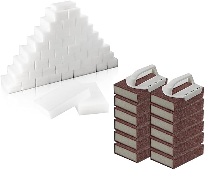 100 Pack Melamine Sponges & 12PCS Magic Carborundum Sponge Bundle