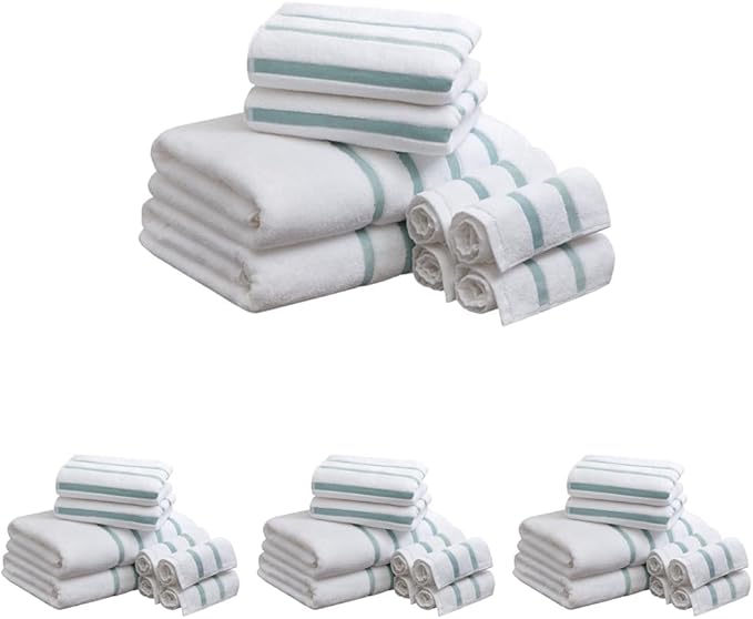 Comfort Spaces Cotton 8 Piece Bath Towel Set Striped Ultra Soft Hotel Quality Quick Dry Absorbent Bathroom Shower Hand Face Washcloths, Multi-Sizes, Zero Twist Aqua 8 Piece (Pack of 4)