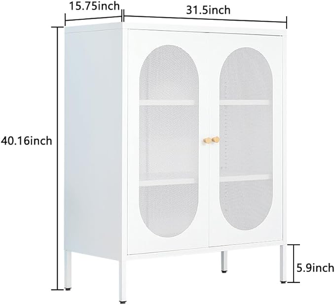 White Metal Locker Storage Accent Cabinets with 2 Adjustable Shelves, 3 Tier Metal Storage Cabinet with Legs, Steel Cupboard Lockers for Kids Bedroom, Home, Office, Entryway, Kitchen (Mash Door)