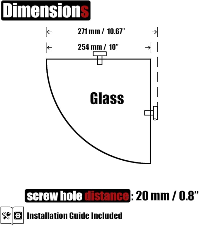 JQK Corner Glass Shelf, Brushed Steel Bathroom 304 Stainless Steel Shower Triangle Floating Wall Shelf, 10 x 10 Tempered Glass, 2 Pack, TGS190L10-BN-P2