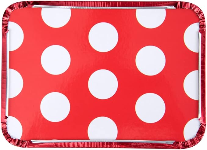 Restaurantware 16 Ounce Disposable Takeout Containers 50 Rectangle Food Containers - With Polka Dot Lids Red Takeaway Containers Aluminum Delivery Containers Freezable
