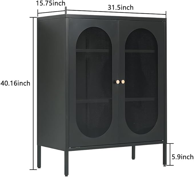 Black Metal Locker Storage Accent Cabinets with 2 Adjustable Shelves, 3 Tier Metal Storage Cabinet with Legs, Steel Cupboard Lockers for Kids Bedroom, Home, Office, Entryway, Kitchen