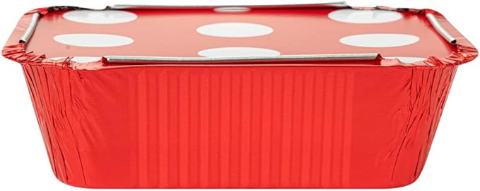 Restaurantware 12 Ounce Disposable Takeout Containers 50 Rectangle Food Containers - With Polka Dot Lids Red Takeaway Containers Aluminum Delivery Containers Freezable