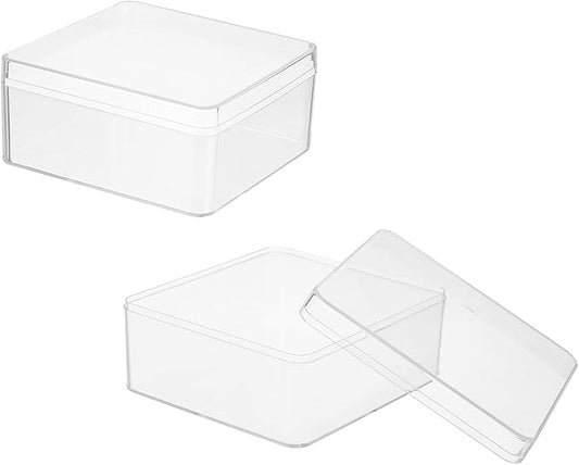 Acrylic Box with Lid, 5.12 x 5.12 x 2.36 in Acrylic Display Case Plastic Square Cube Container Storage Holder Stackable Bins for Cosmetic Collectible Candy Jewelry(2 Pack, Clear)