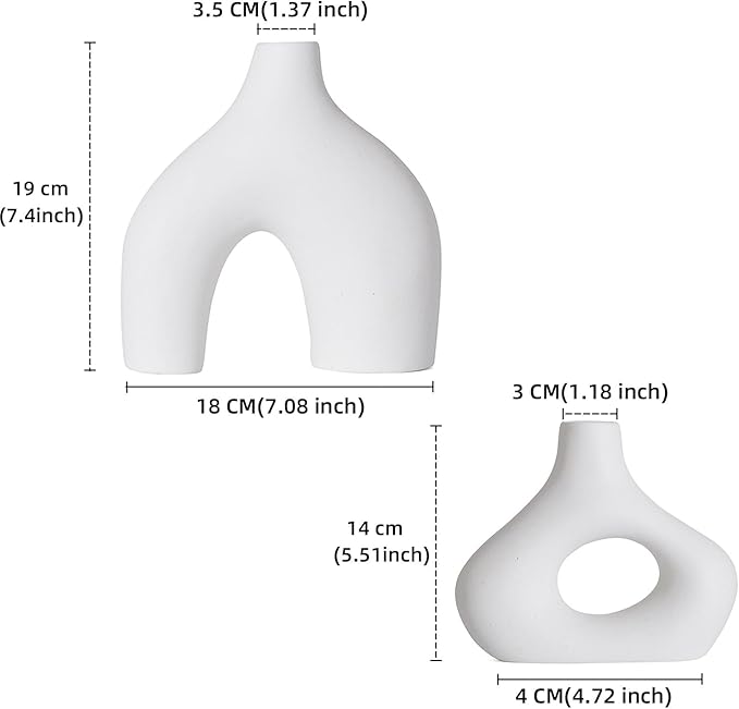 Minimalist White Ceramic Vase Set of 2 — Matte Frosted Finish, Handcrafted