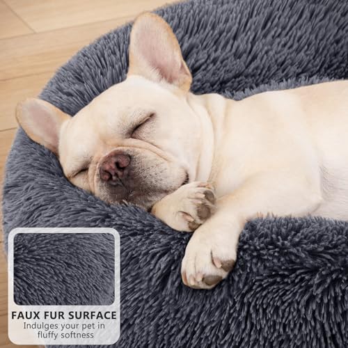 MIXJOY Orthopedic Dog Bed Comfortable Donut Cuddler Round Pet Beds Ultra Soft Washable Dog and Cat Cushion Bed (30'', Grey)