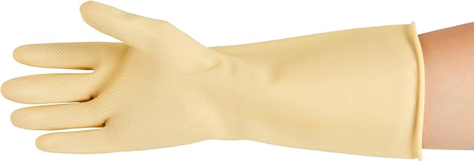 Clean Tek Professional 22 Mil Large Cleaning Gloves, 10 Pairs Of Long Cuff Gloves - No-Slip Grip, No-Powder, Yellow Latex Gloves For Kitchen Cleaning, Ideal For Washing Dishes