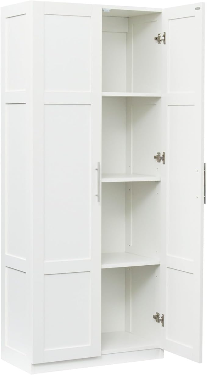 KEIKI 70.87" Tall Kitchen Pantry Storage Cabinet with 2 Door and Shelves, Freestanding Wood Hutch Food Pantries Cupboard for Coffee Bar, Dining Room, Living Room, White