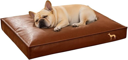 Dog Bed Medium Size Dog Orthopedic Beds for Small Dogs with Removable Washable PU Leather Cover Waterproof Brown 27.5×19.6×4inch