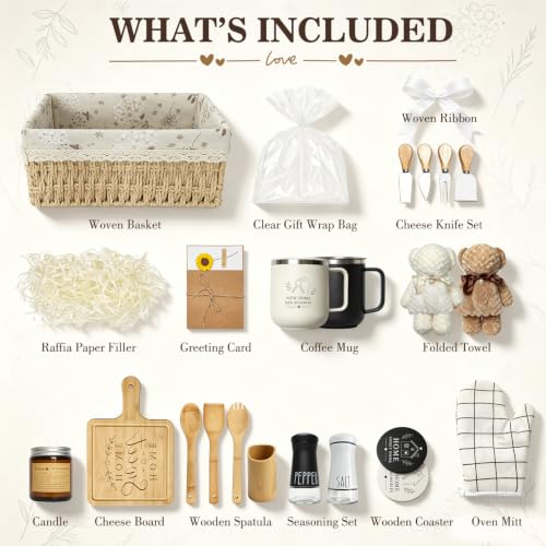 24 Piece Housewarming Gift Basket, New Home Gifts for Couples, Women and Men, New Homeowners, with Insulated Mugs, Charcuterie Board, Kitchen Essentials, Realtor Closing Gift - Image 4