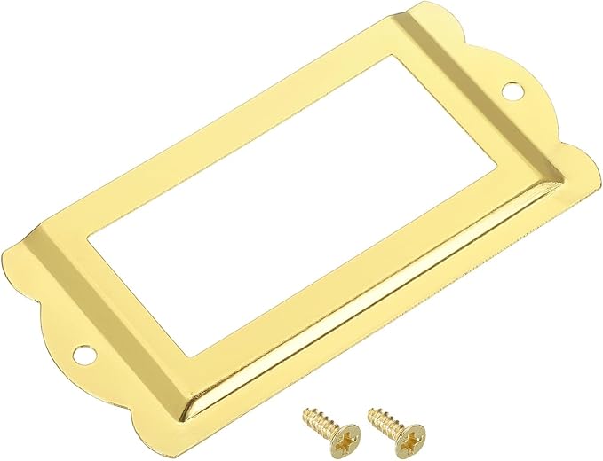 uxcell Metal Label Holders, 85x40mm 5pcs File Name Card Tag Label Holder Frame for Office Library Drawer Cabinet Shelves, Gold Tone