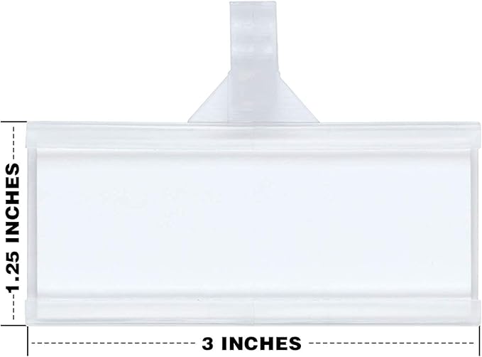 Plastic Wire Shelf Label Holder, Reusable Shelf Tags for Pantry Retail Store, Supermarket UPC Price Card & Ticket Display, Strong & Easy Clip Design Tight Snap Lock Closure. 1-1/4" H X 3" W (100)
