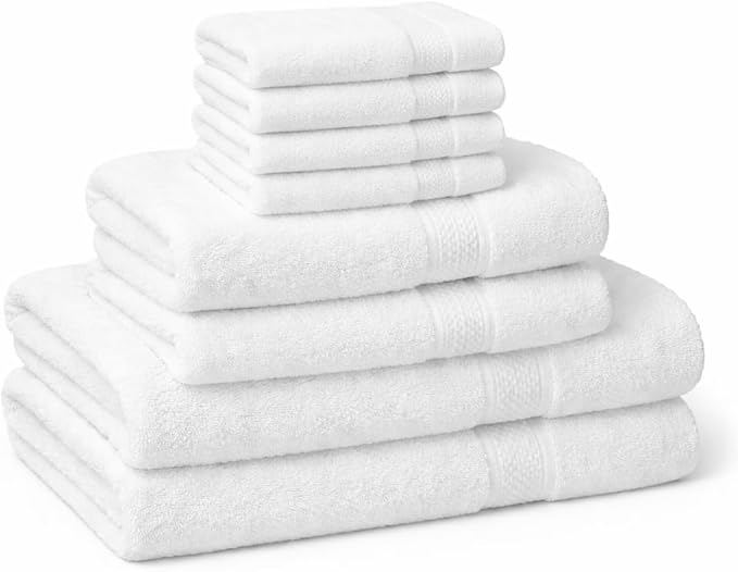 HOME ESSENTIALS White 8 Piece Bath Towel Set, 100% Cotton Soft & Super Absorbent Towels for Bathroom – 2 Large Bath Towels, 2 Hand Towels, 4 Washcloths, Quick Dry for Home, Gym & Spa