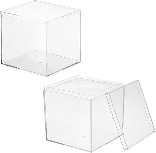 Acrylic Box with Lid, 3.94 x 3.94 x 3.94 in Acrylic Display Case Plastic Square Cube Container Storage Holder Stackable Bins for Cosmetic Collectible Candy Jewelry(2 Pack, Clear)
