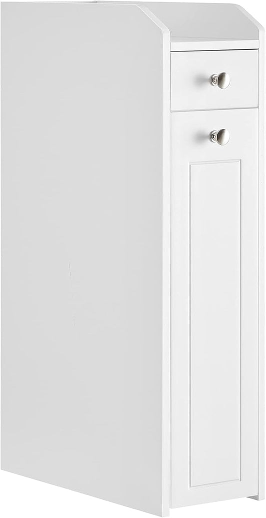 VASAGLE Slim Storage Cabinet, Narrow Storage Organizer with Slide Out Drawers, Freestanding Toilet Paper Holder, Small Space Skinny Cabinet for Bathroom Kitchen Corner, Cloud White UBBC847P31