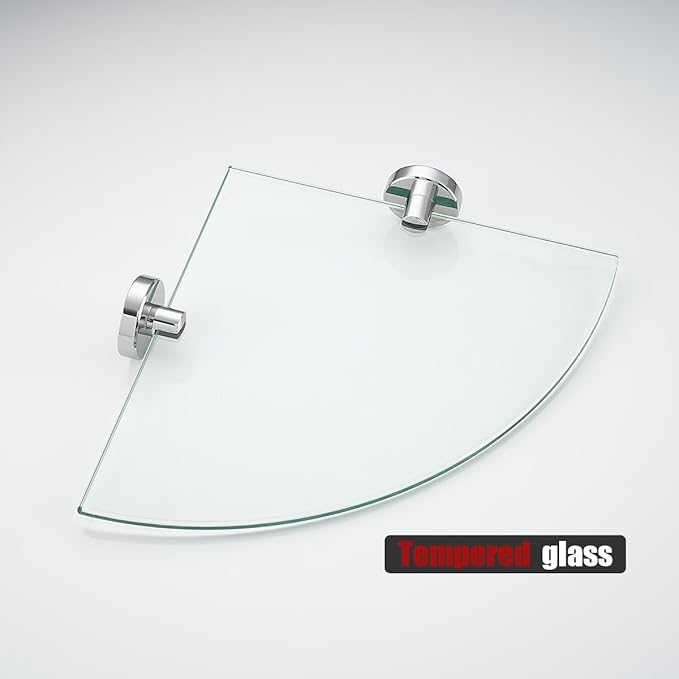 JQK Corner Glass Shelf, Polished Chrome Bathroom 304 Stainless Steel Shower Triangle Floating Wall Shelf, 10 x 10 Tempered Glass, 3 Pack, TGS190L10-CH-P3