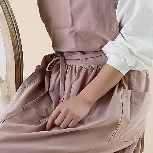 VLZUFE Women Cotton Linen Cross Back Apron with Pockets for Gardening Works Pinafore Dress