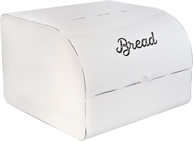 AuldHome Design Large White Bread Box; Farmhouse Enamelware Vintage Style Family Size Countertop Bread Bin