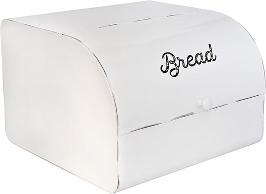 AuldHome Design Large White Bread Box; Farmhouse Enamelware Vintage Style Family Size Countertop Bread Bin