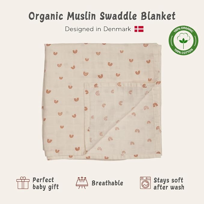 Baby Swaddle – Organic Cotton Muslin Baby Swaddles for Newborns 47” x 47” (Rainbows)