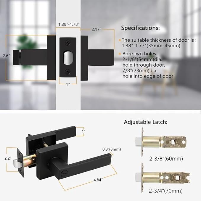 Probrico 10 Pack| Matte Black Door Handles Privacy Door Levers, Heavy Duty Bed and Bath Door Locks Interior Keyless Locksets, Reversible Flat Levers with Square Rosette