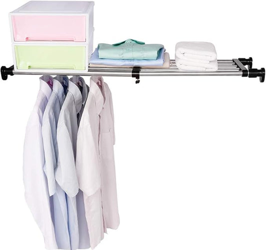 BAOYOUNI Adjustable Shelving Expandable Closet Shelves Tension Rod Clothes Hanger Storage Rack DIY Cabinet Wardrobe Kitchen Bathroom Divider Separator Organizer, Black, 2 Pack
