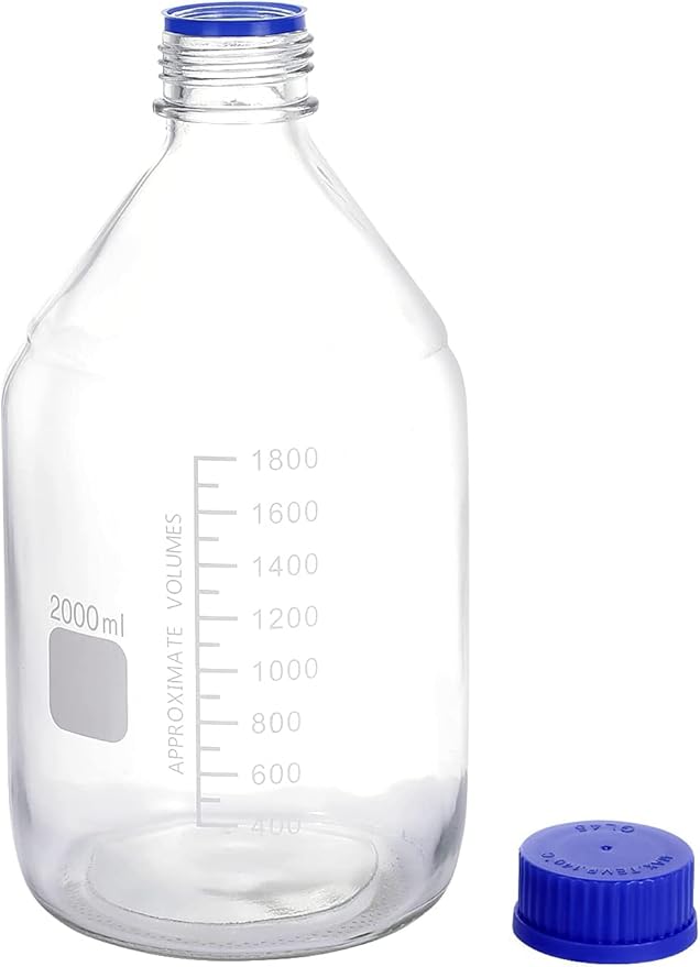Lab Media Storage Round Bottles Graduated Glass Container GL45 Screw Cap Leakproof Multi-Purpose for Scientific — pack of 1 (Blue,2000ml)