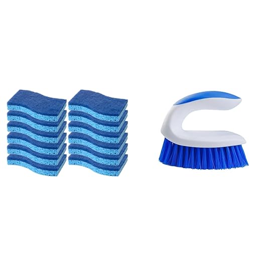 12 Pack Dish Sponge for Kitchen, Dual Sided Scrub Heavy Duty and Heavy Duty Scrub Brush with Handle, Comfort Grip Shower Scrubber for Cleaning Bathroom, Shower, Sink, Floor - Bule