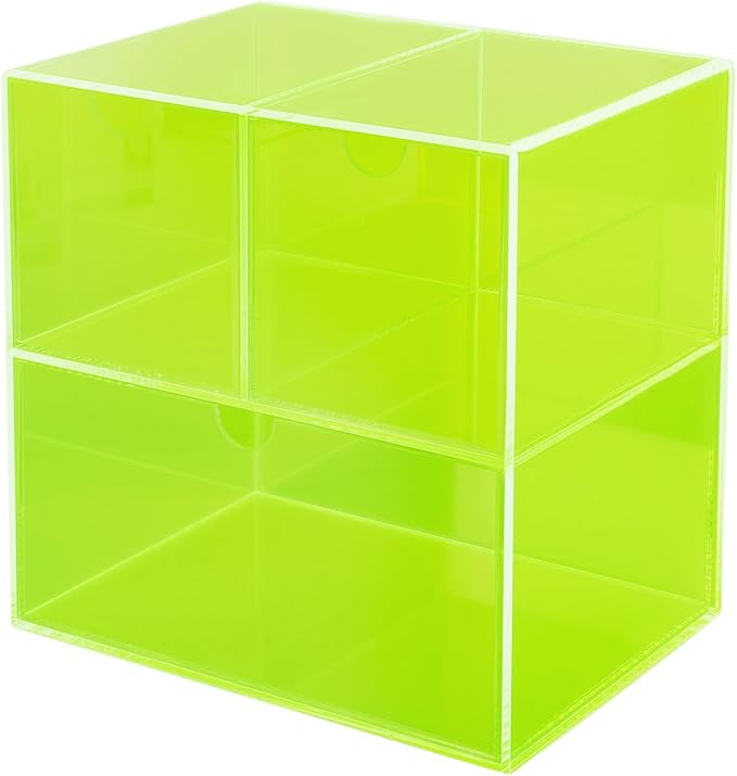 Gelite Desk Organizer with 3 Storage Drawers for Makeup Office Acrylic Desktop Drawer Organizer for Vanity Office Organization and Storage Box, Neon Green