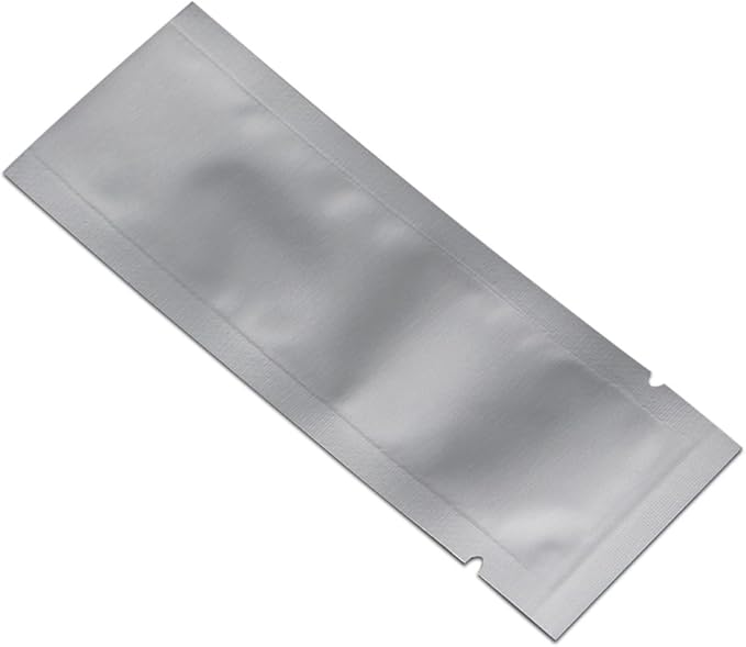 100 Pack 1.57x4.33 inch (Inside Size 1.18x3.94 inch) Heat Seal Sample Pouch Thickened Mylar Foil Bag for Toiletries Travel Packets Single Serving Coffee Powder Condiments Food Storage Containers