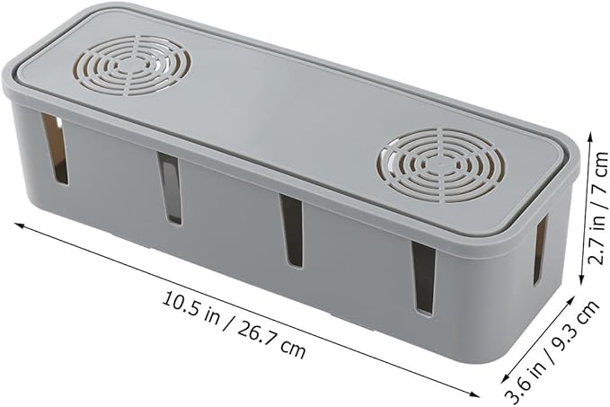 Cabilock Power Cord Storage Box Small Gray Cable Organizer Box with Cover for Desk and Home Electronics Cord Management