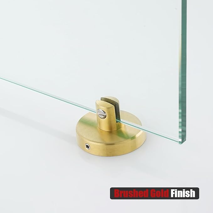 JQK Corner Glass Shelf 10.67 Inch, Brushed Gold Bathroom 304 Stainless Steel Shower Triangle Floating Wall Shelf Tempered Glass, 3 Pack TGS190L10-BG-P3