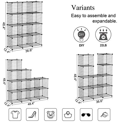 C&AHOME Wire Cube Storage, 12-Cube Storage Organizer Metal, C Grids, Black - Image 4