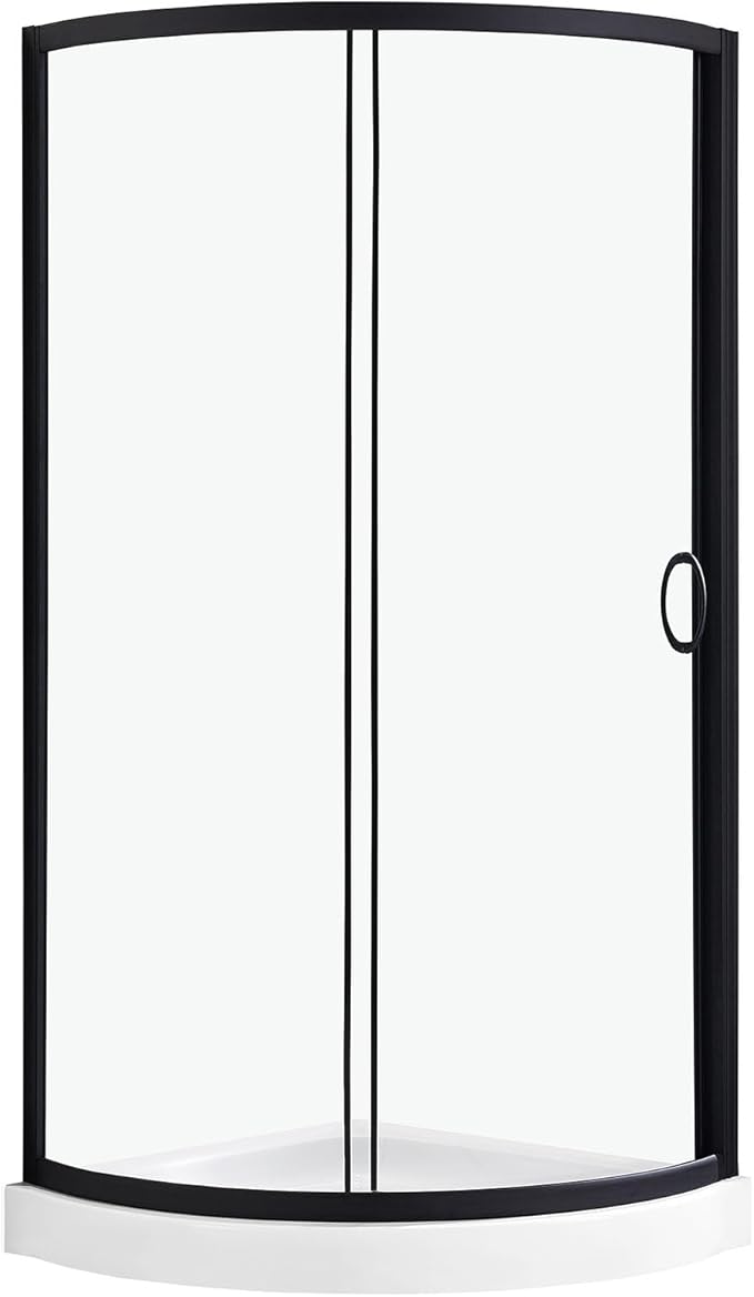 OVE Decors Breeze 34 in. Corner Shower Clear Sliding Door with Base in Black Finish