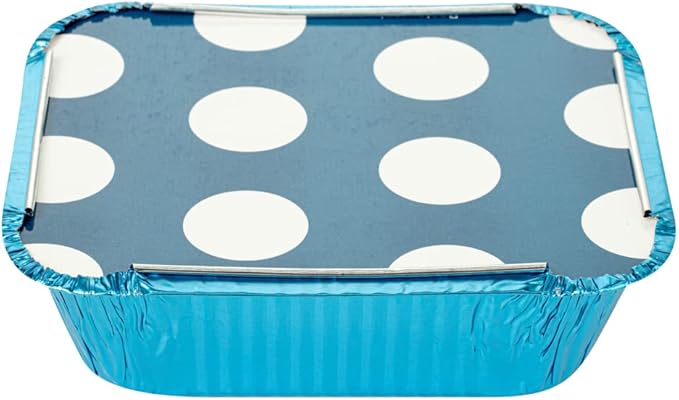 Restaurantware-12 Ounce Disposable Takeout Containers, 50 Rectangle Food Containers - With Polka Dot Lids, Blue Takeaway Containers, Aluminum Delivery Containers, Freezable