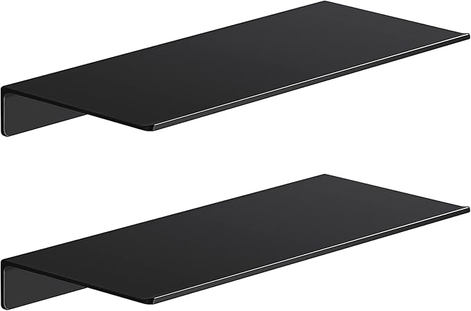 Danpoo Black Floating Shelves for Wall Storage, Metal Wall Shelves for Living Room, Bathroom, Kitchen, 12” Small Display Shelves for Collectibles(2 PCS)