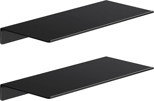 Danpoo Black Floating Shelves for Wall Storage, Metal Wall Shelves for Living Room, Bathroom, Kitchen, 12” Small Display Shelves for Collectibles(2 PCS)