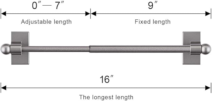 WL.Rocaille Magnetic Curtain Rods for Metal Doors Multi-Use Adjustable Rods Tool Free for Iron and Steel Place 1/2" Diameter, with Petite Ball Finials (4 Pack,9"-16",Pewter)