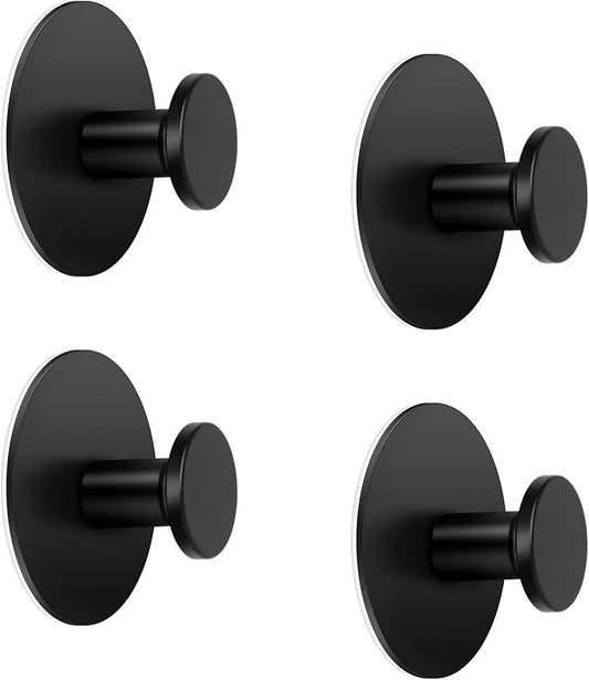 Self Adhesive Towel Hooks Matte Black Round Modern Coat Hook 4 Pack Stainless Steel Wall Hooks for Home Storage Bathroom