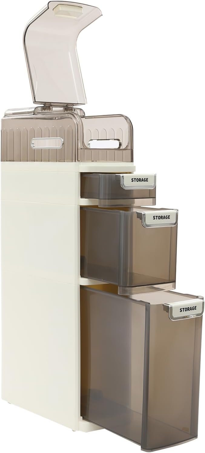 Bathroom Floor Storage Cabinet, Narrow Slim Organizer Multi-Tiers Toilet Paper Cabinet Waterproof W/Clear Drawers,for Tiny Kitchen Laundry Living Room Toilet Gap (4 Tiers)