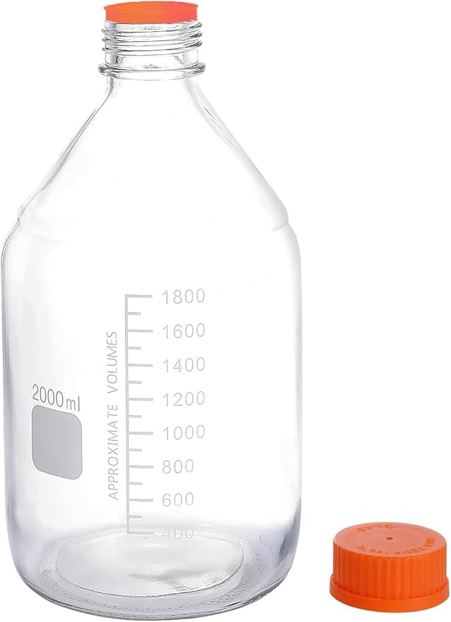 Lab Media Storage Round Bottles Graduated Glass Container GL45 Screw Cap Leakproof Multi-Purpose for Scientific — pack of 1 (Orange,2000ml)