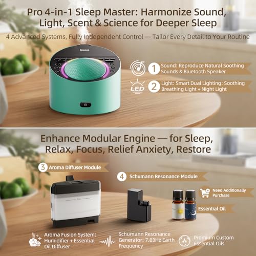Sound Machine & Aroma Diffuser Pro 4-in-1 Sleep System, Premium Metal Shell with Schumann Resonance &Night Light, White Noise &50+ Natural Sounds -for Sleep, Focus, Relaxation -Adu