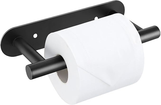 Matte Black Toilet Paper Holder, Upgraded SUS304 Stainless Steel Toilet Roll Holder, Modern Double Base Paper Towel Holder Wall Mount for Bathroom, Kitchen, Washroom