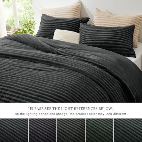 Fluffy Comforter Set King Size,3 Pieces Bed Set,Dark Grey - Image 8