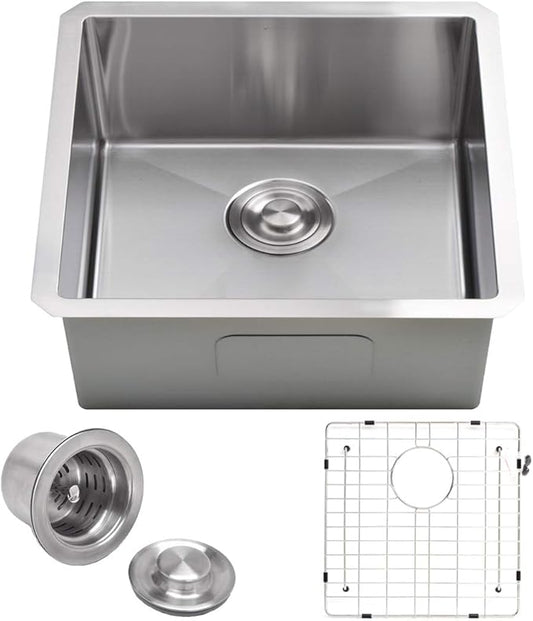 VADANIA Kitchen Bar Sink 22-inch, 22"x18"x10", Single Bowl, Undermount, 18 Gauge T304 Stainless Steel, Satin Finish, with Strainer & Bottom Grid, cUPC listed