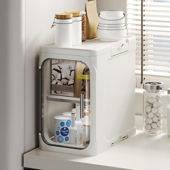 4-Tier Plastic Bathroom Slim Storage Cabinet with Magnetic Doors, Movable Wheels, Foldable Narrow Organizers and Storage for Small Spaces, Kitchen (White)